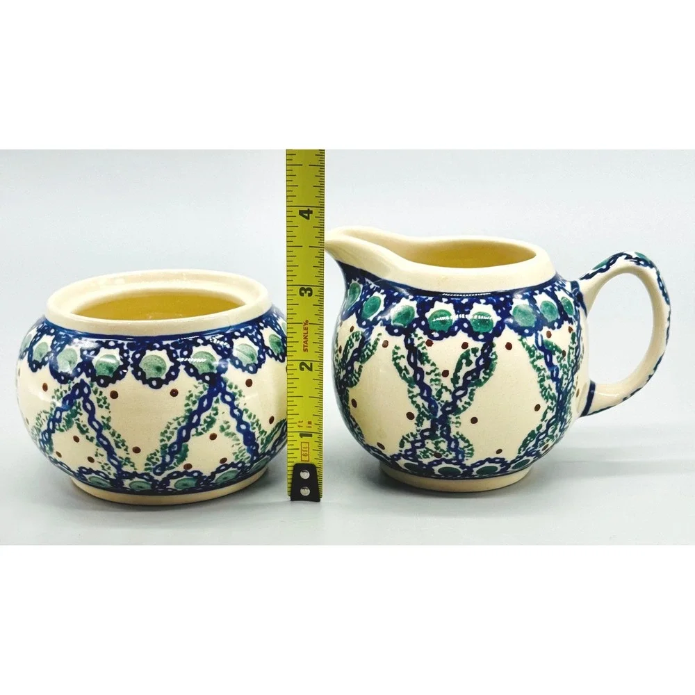 Boleslawiec Creamer‎ and Sugar Bowl Set Mediterranean Wave Polish Pottery